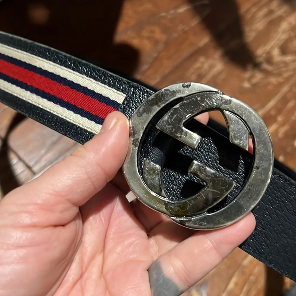 Gucci web accent belt measurements in photos